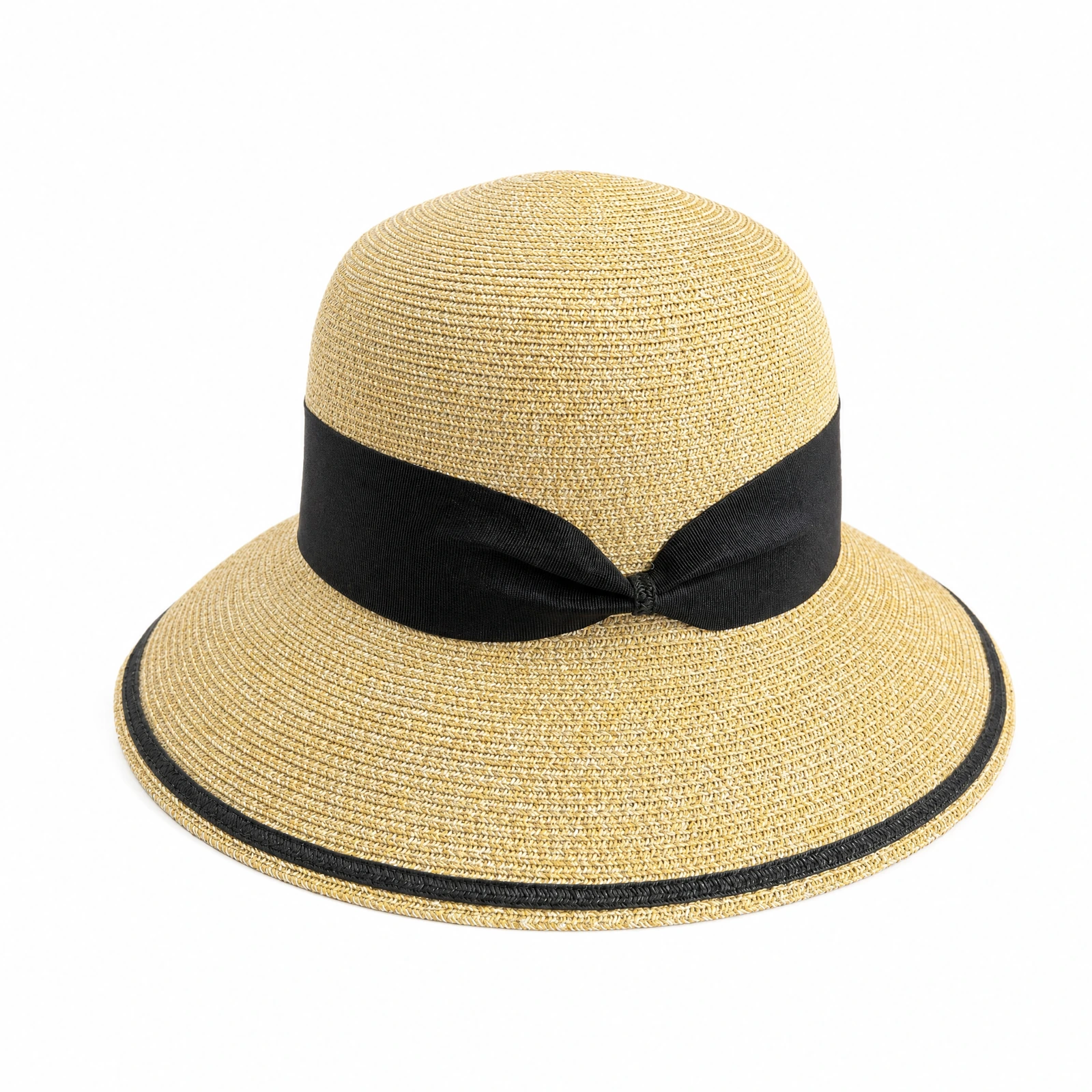 Paper Straw Bucket Hat with Ribbon Bow