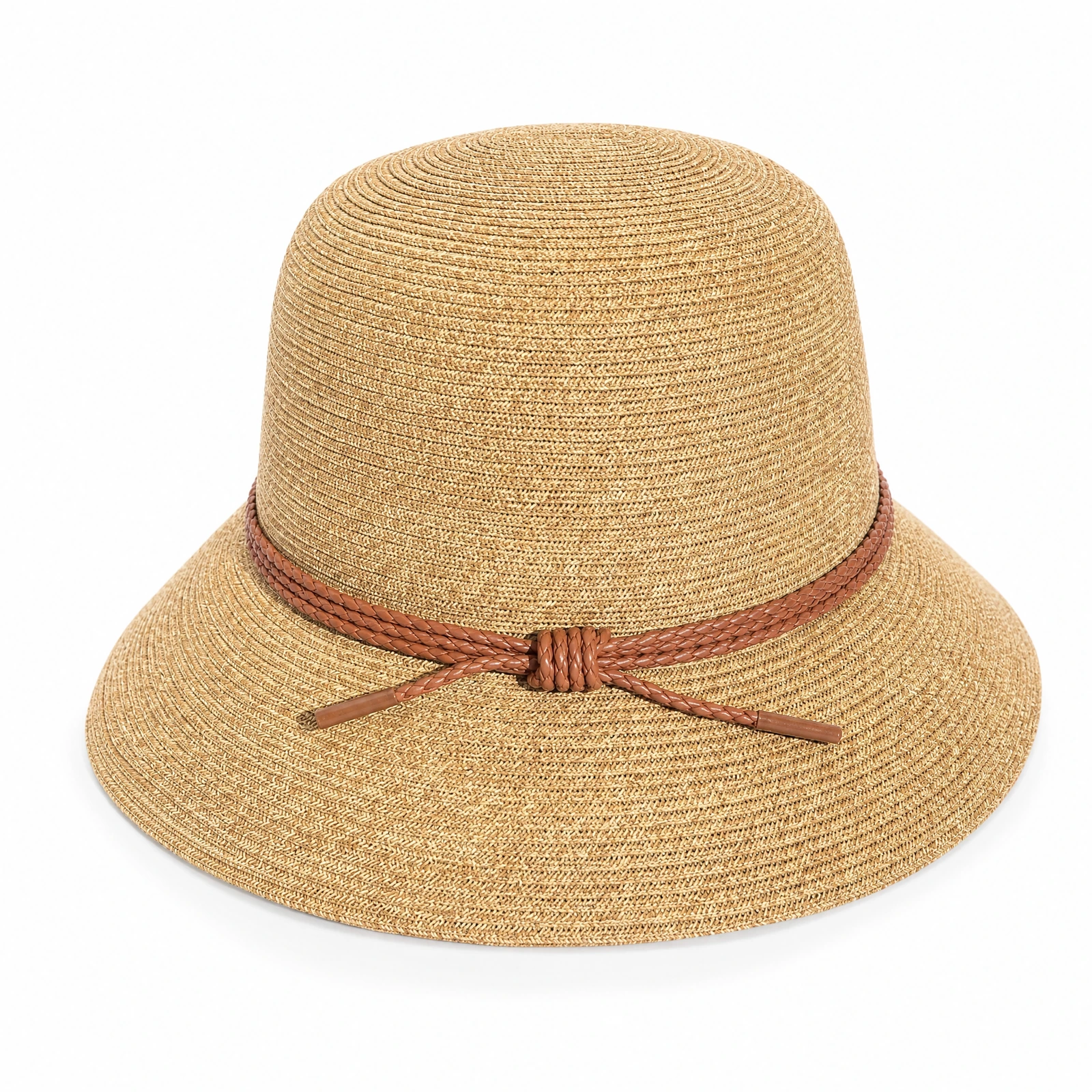 Paper Straw Bucket Hat with Leather Band