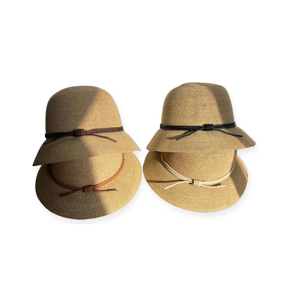 Paper Straw Bucket Hat with Leather Band image 4