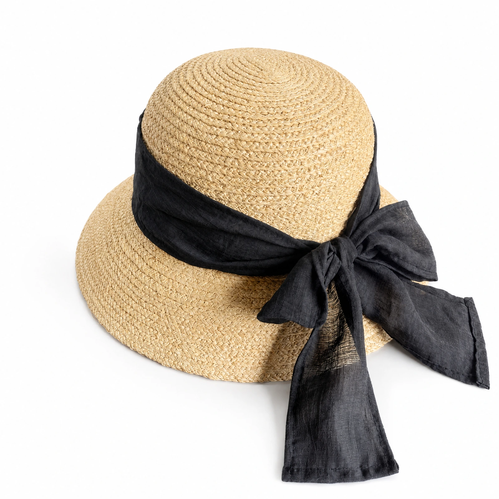 Natural Raffia Bucket Hat with Ribbon Bow