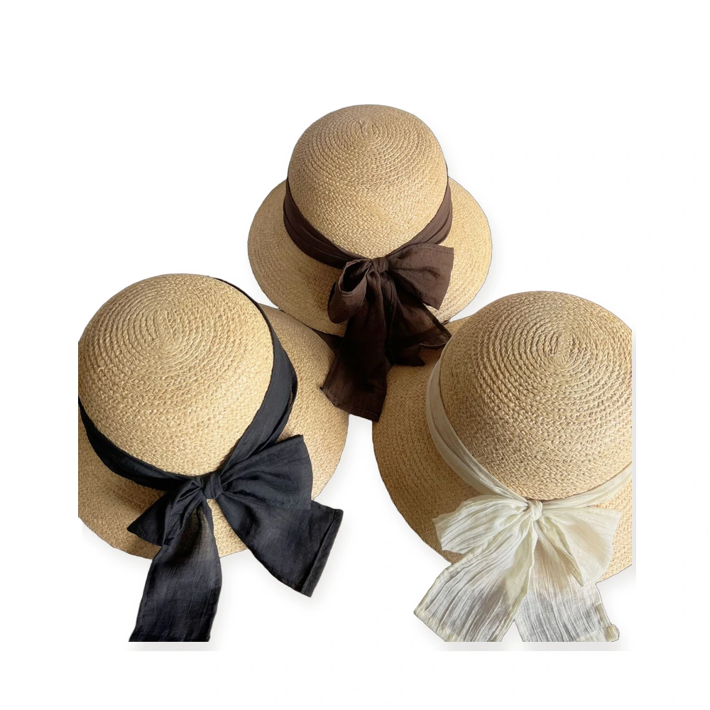 Natural Raffia Bucket Hat with Ribbon Bow image 4