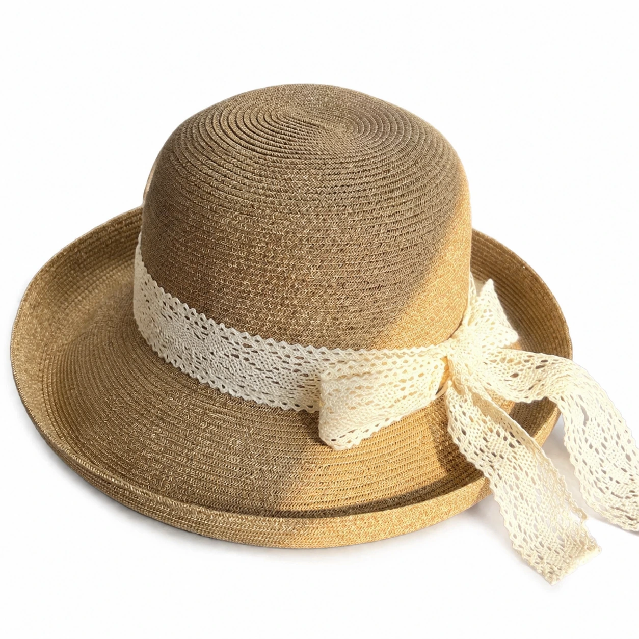 Women's Paper Straw Sun Hat with Metal Buckle
