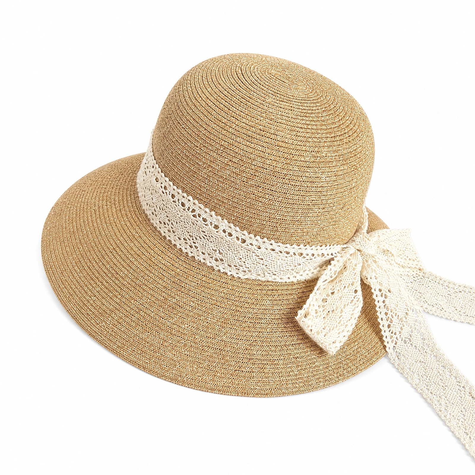 Paper Straw Bucket Hat with Ribbon Bow