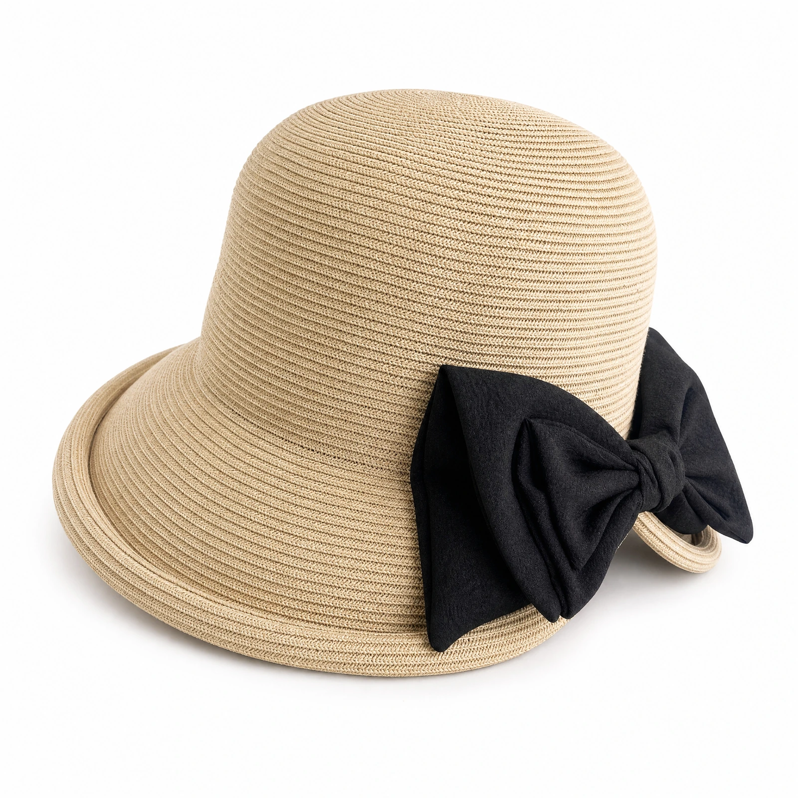 Paper Straw Bucket Hat with Ribbon Bow