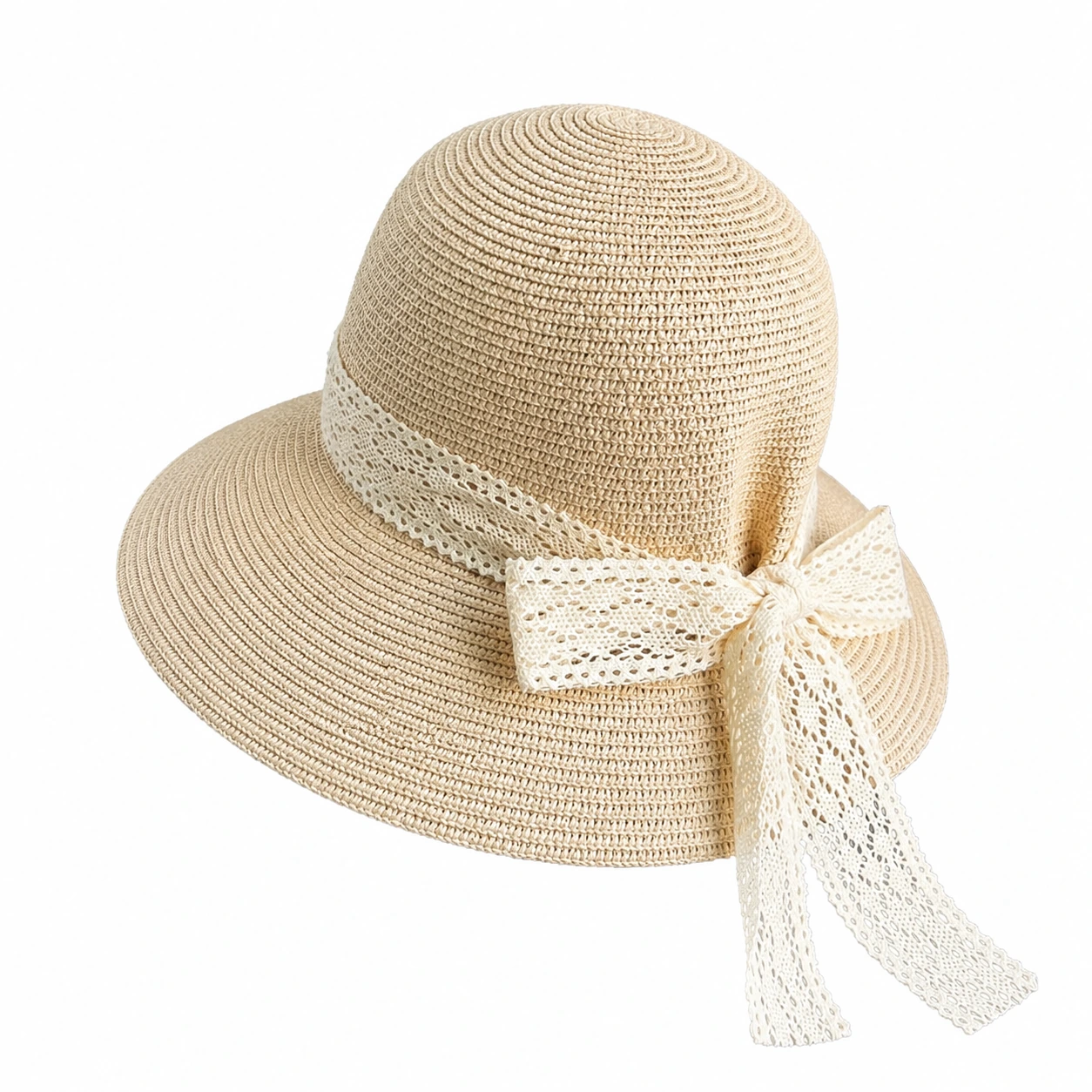Paper Straw Bucket Hat with Ribbon Bow