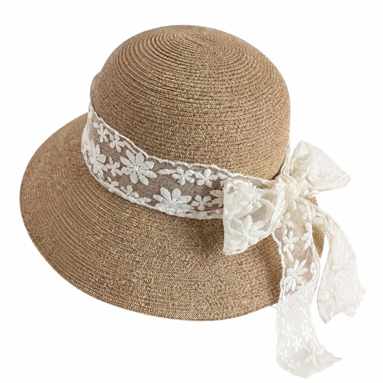 Paper Straw Bucket Hat with Ribbon Bow