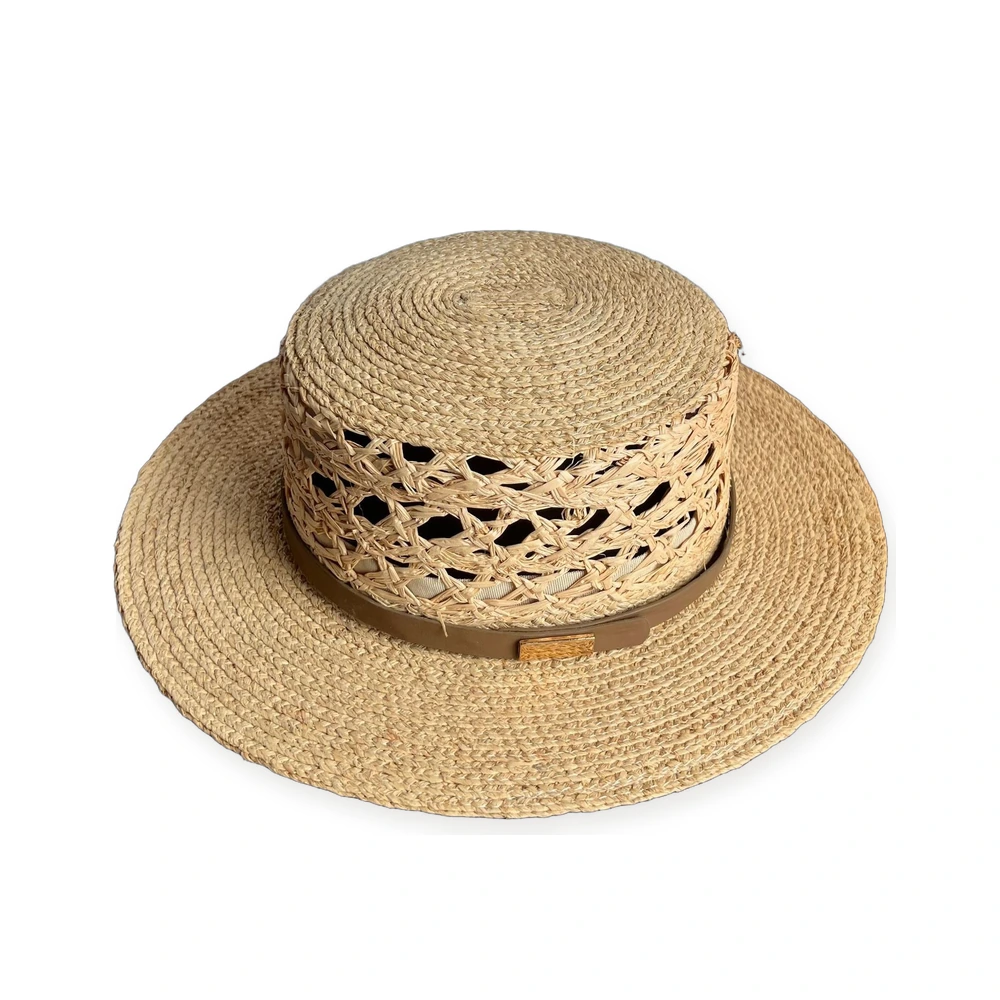 Natural Raffia Sun Hat with Leather Band image 2