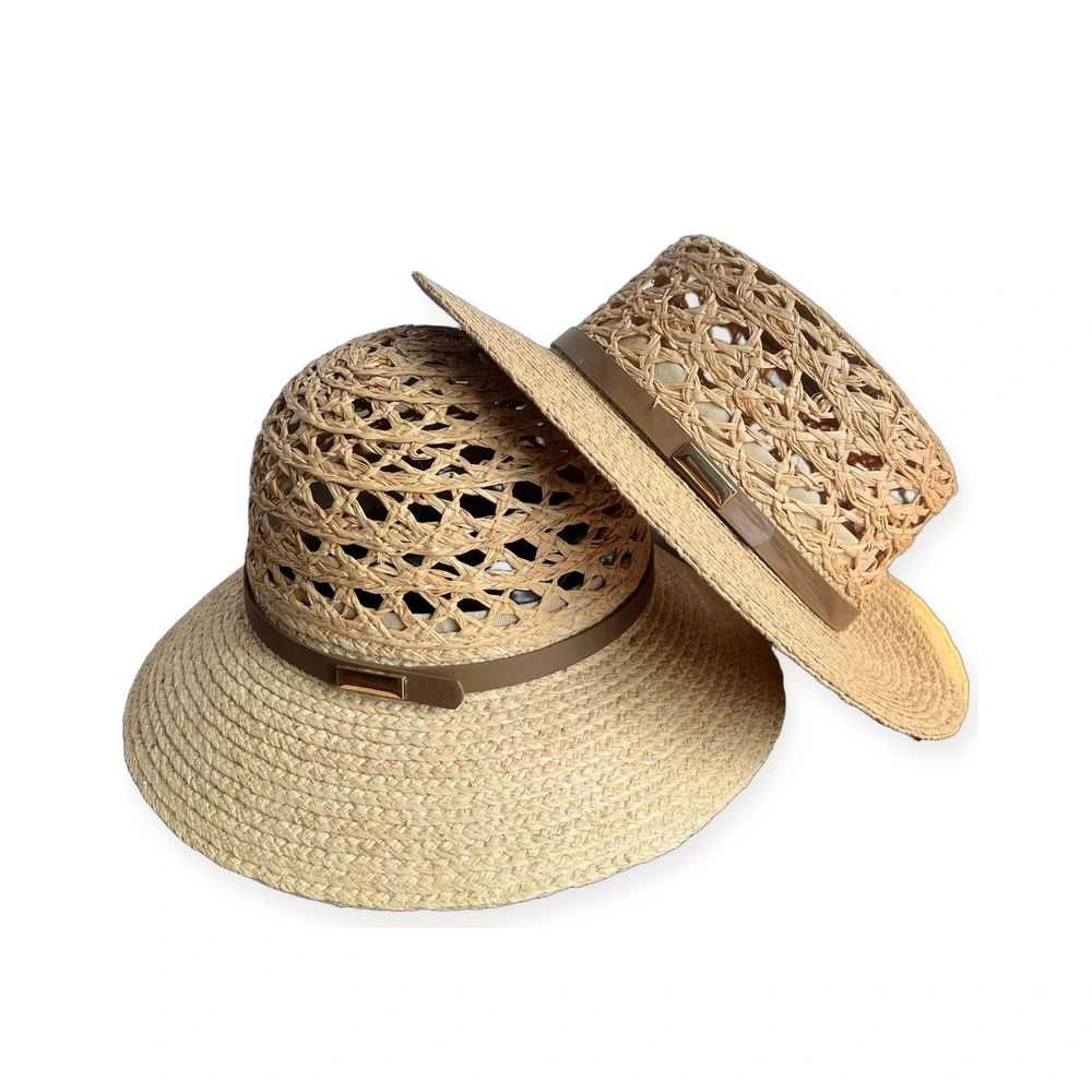 Natural Raffia Sun Hat with Leather Band image 3