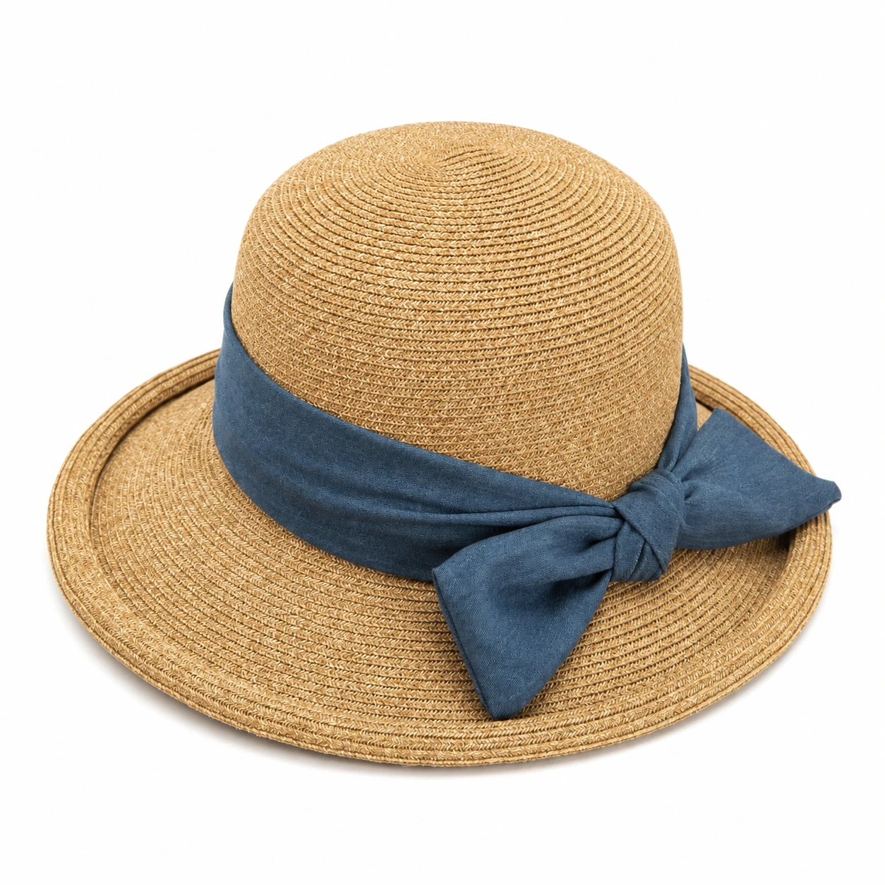 Paper Straw Bucket Hat with Ribbon Bow