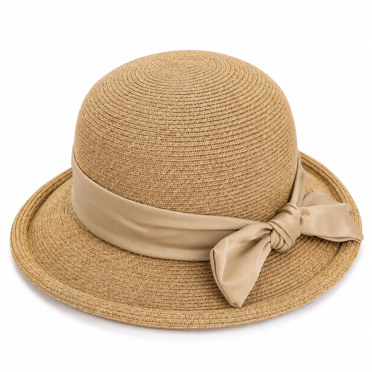 Paper Straw Bucket Hat with Ribbon Bow