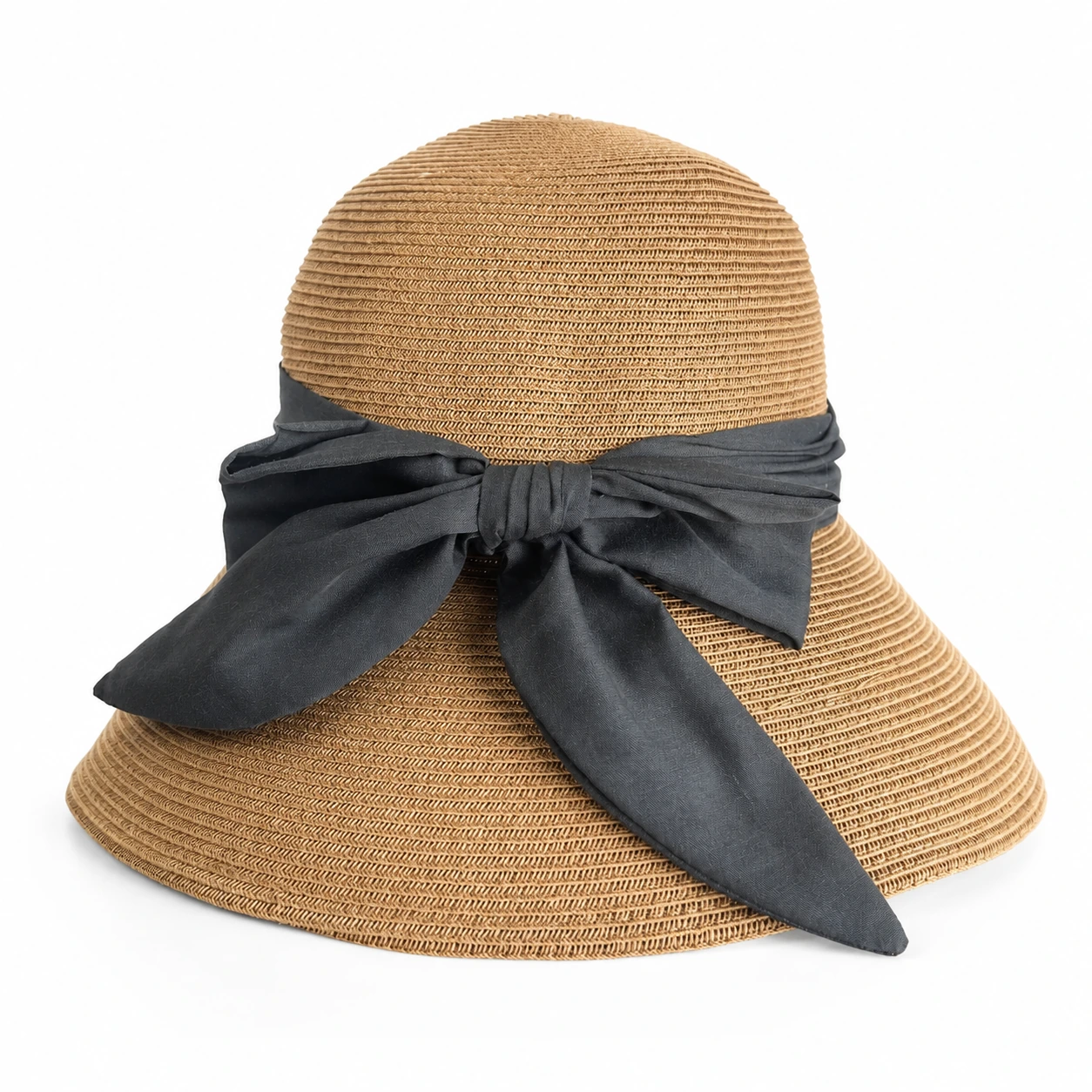 Paper Straw Bucket Hat with Ribbon Bow