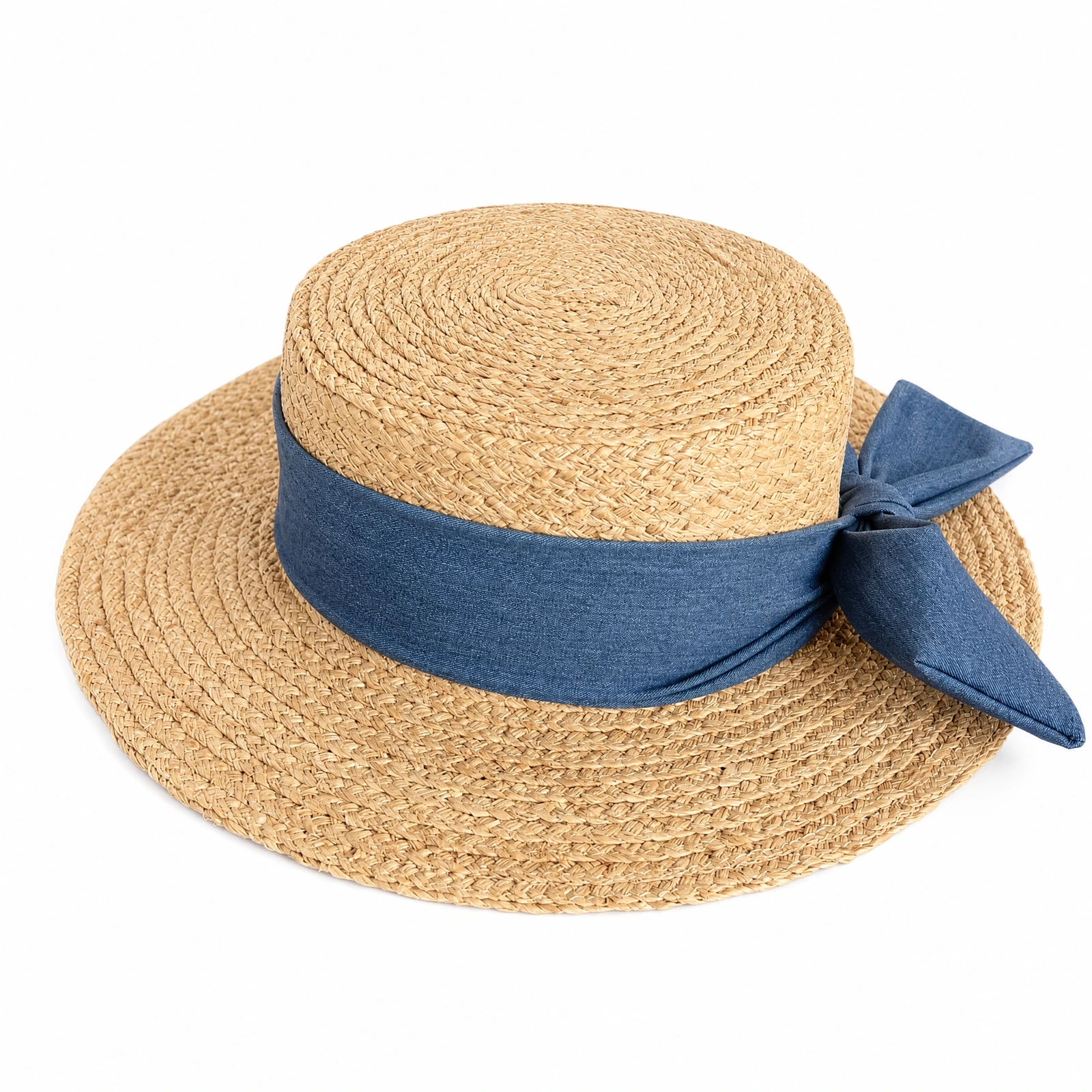 Natural Raffia Wide Brim Hat with Ribbon Bow