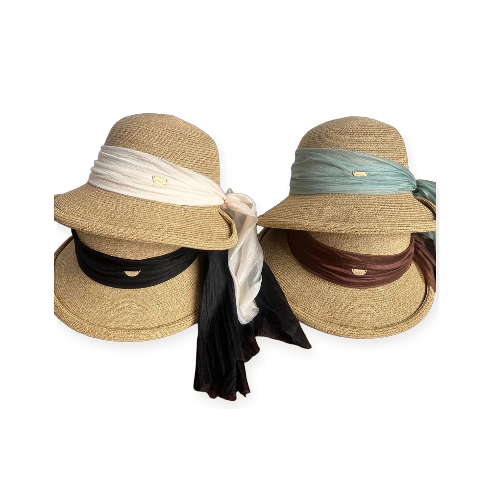 Paper Straw Sun Hat with Ribbon Bow image 4