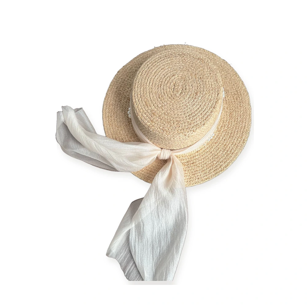 Natural Raffia Wide Brim Hat with Pearl Accent image 2