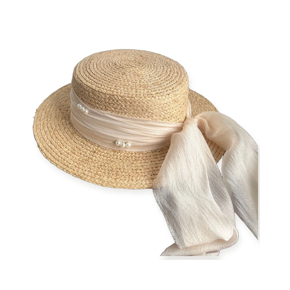 Natural Raffia Wide Brim Hat with Pearl Accent image 3