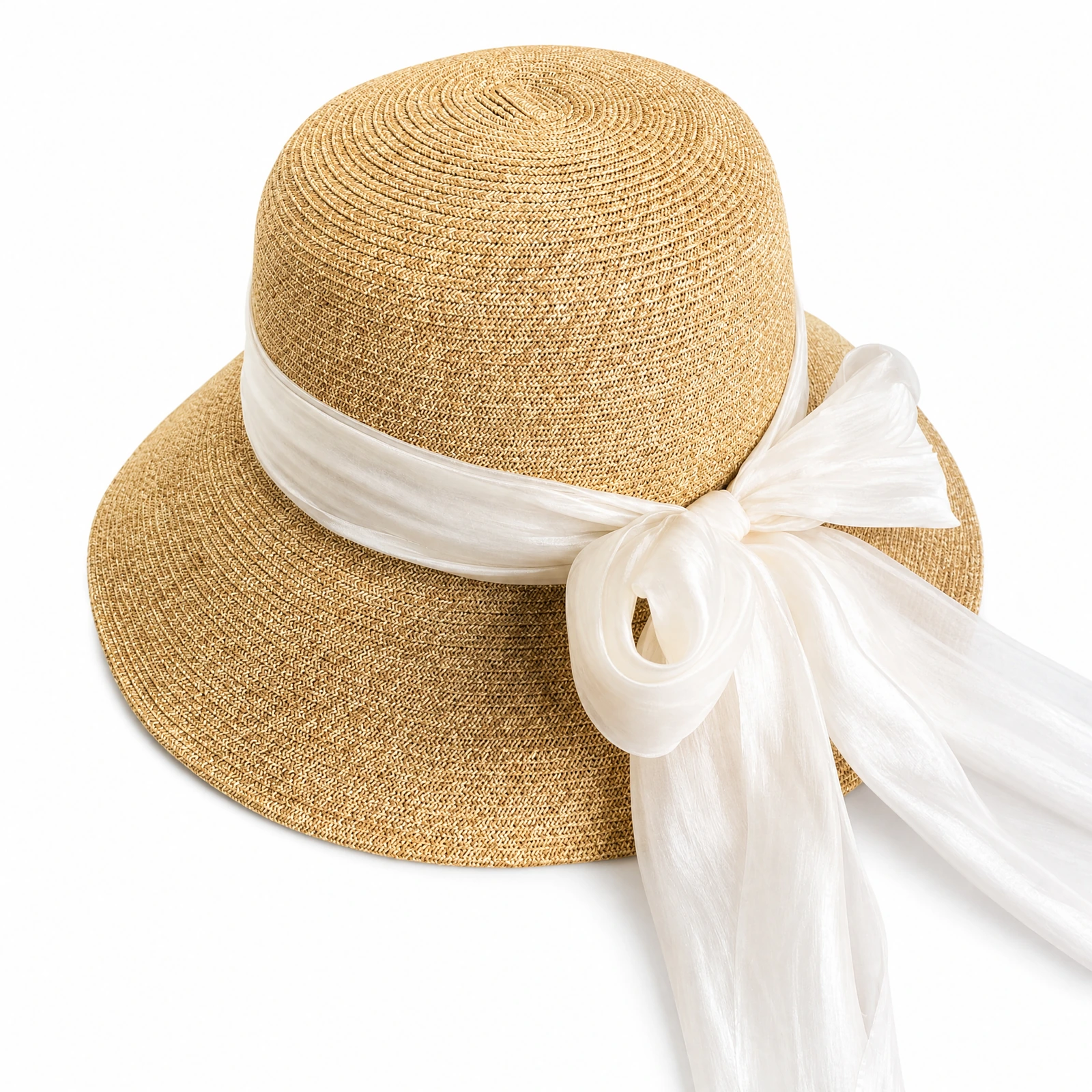 Paper Straw Bucket Hat with Ribbon Bow