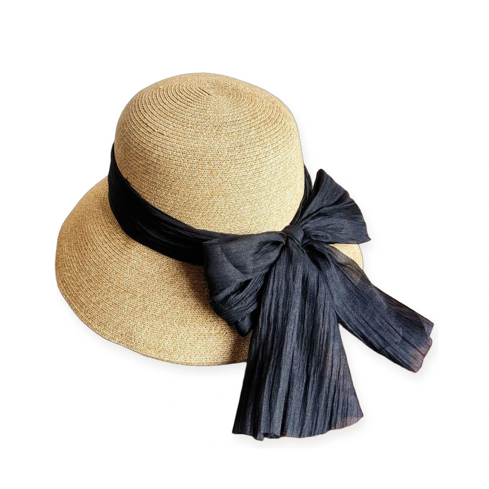 Paper Straw Bucket Hat with Ribbon Bow image 3