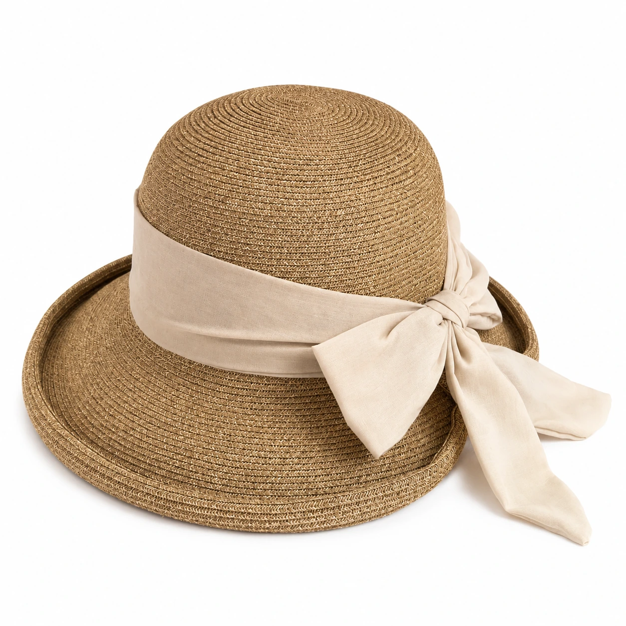 Paper Straw Bucket Hat with Ribbon Bow