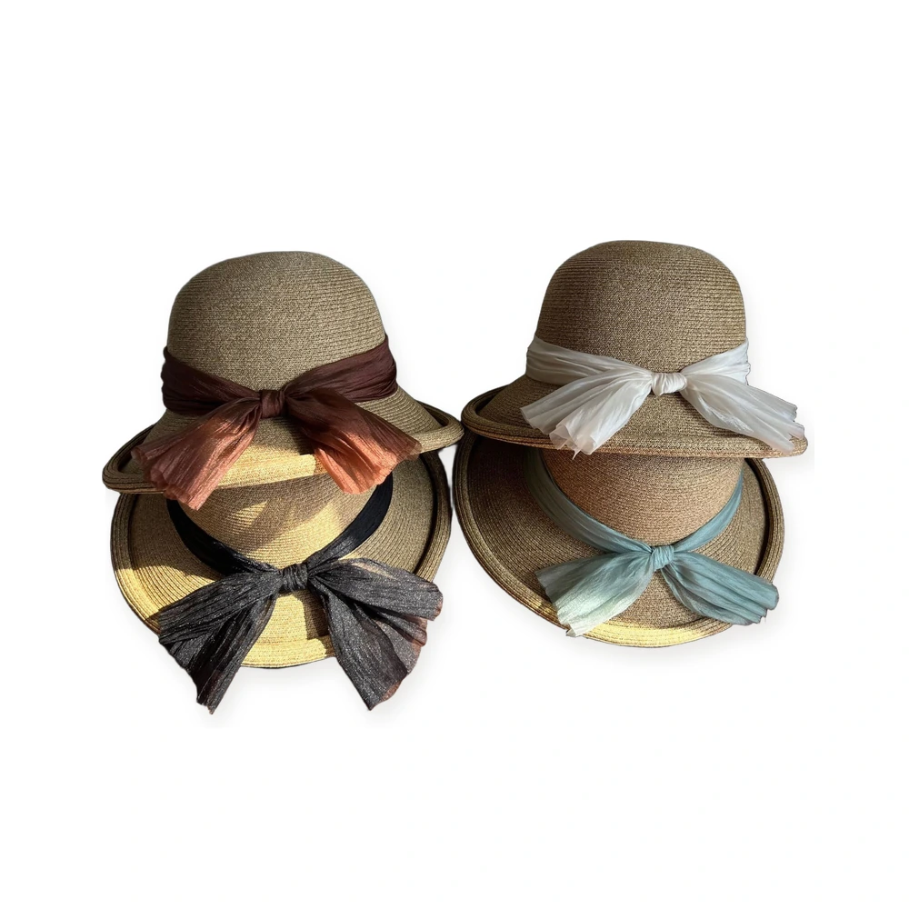 Paper Straw Sun Hat with Ribbon Bow image 4