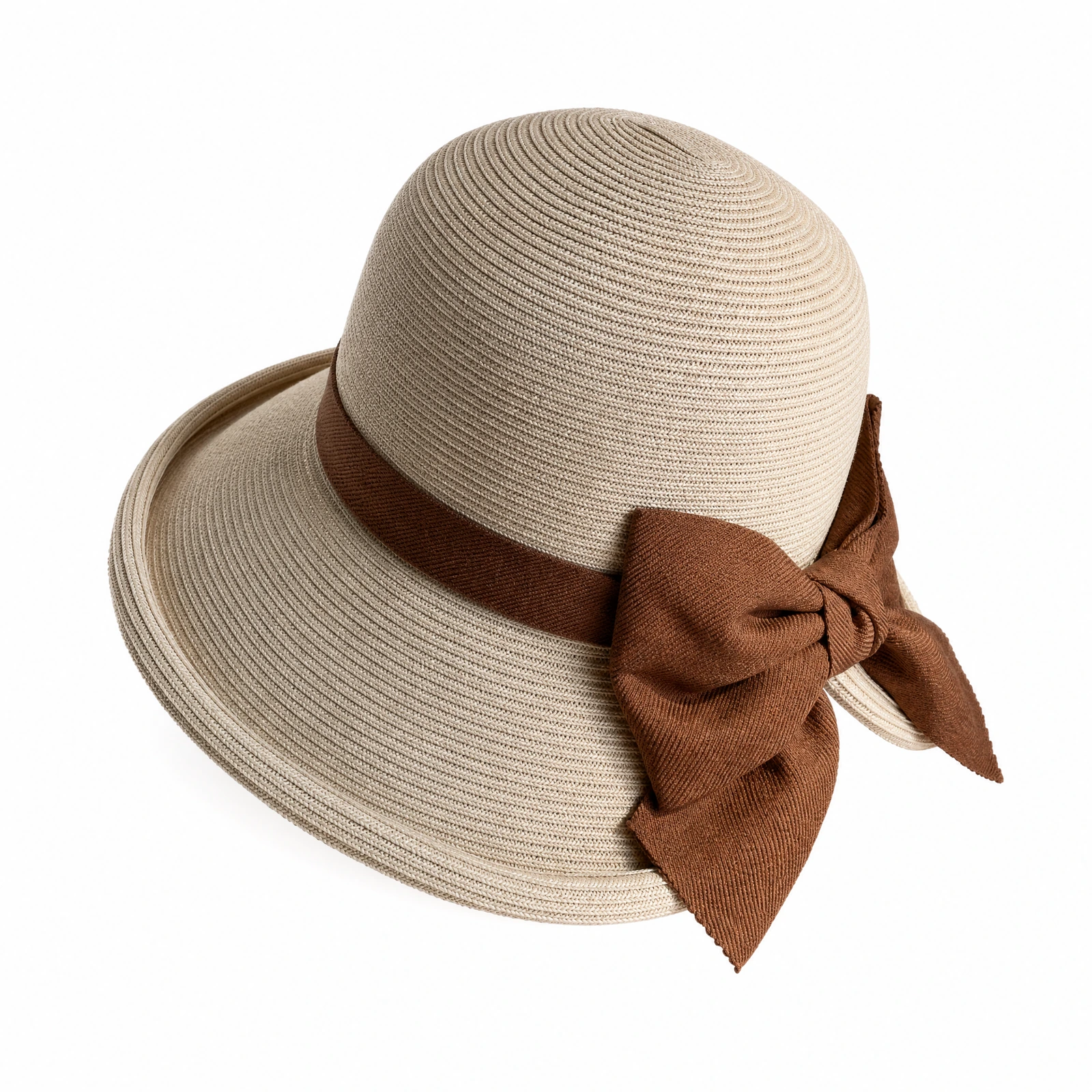 Paper Straw Bucket Hat with Ribbon Bow