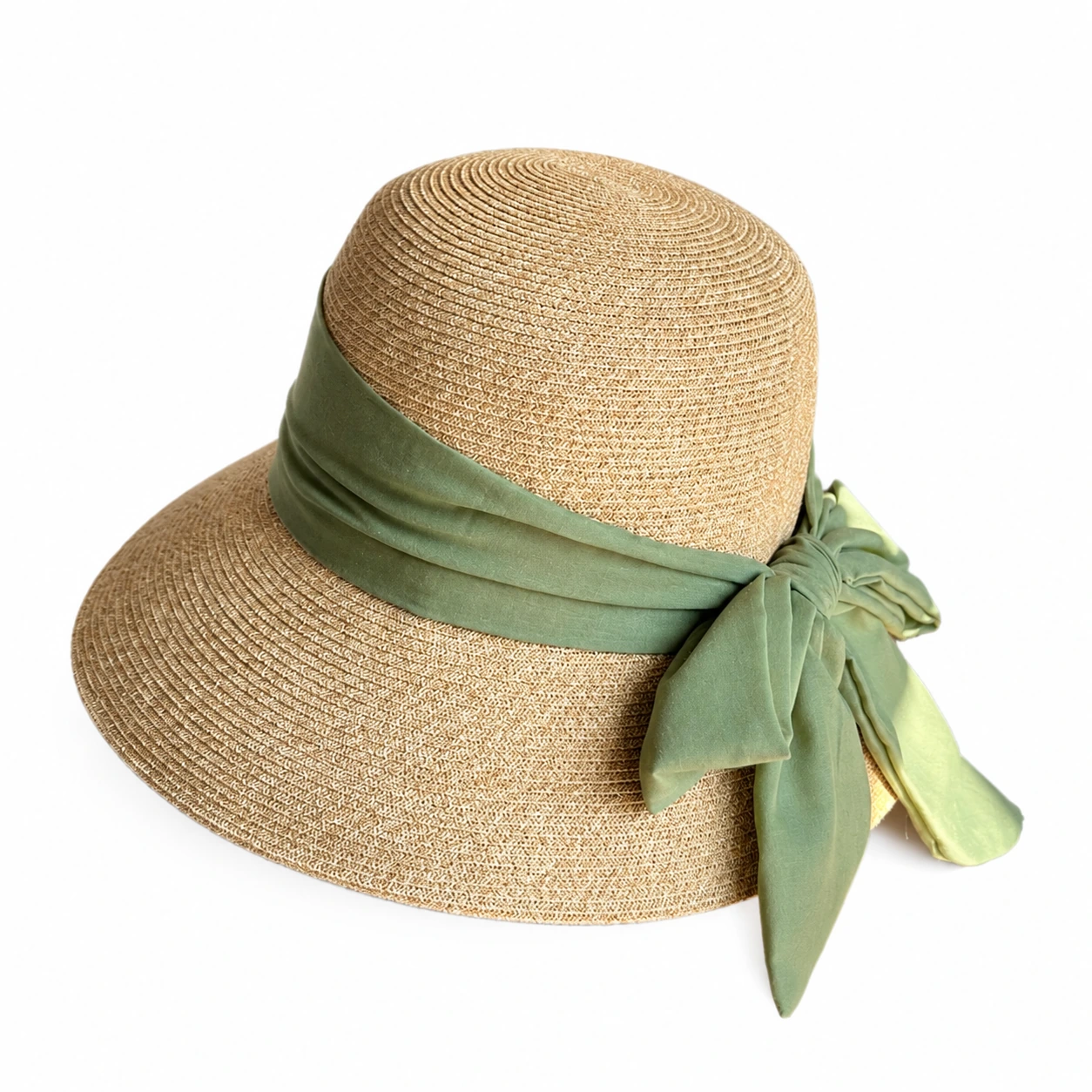 Paper Straw Bucket Hat with Ribbon Bow